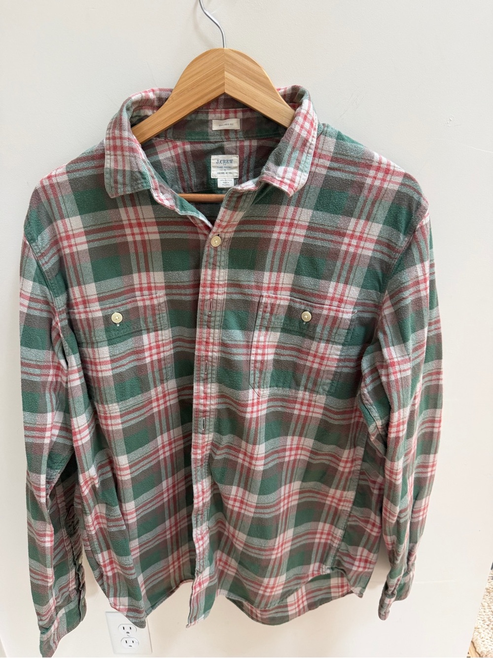 J. Crew Men's Green and Red Plaid Button-Down Shirt